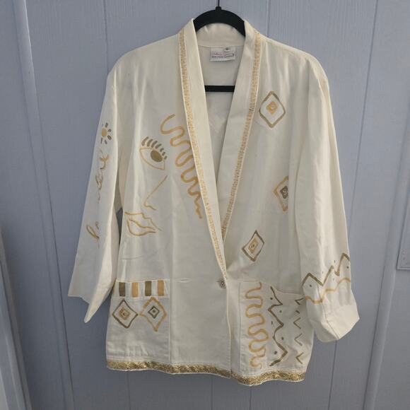 Valerie Lynn Vintage Jacket Size Small – Artwear, Face Print, 80s Surrealist - Picture 1 of 11